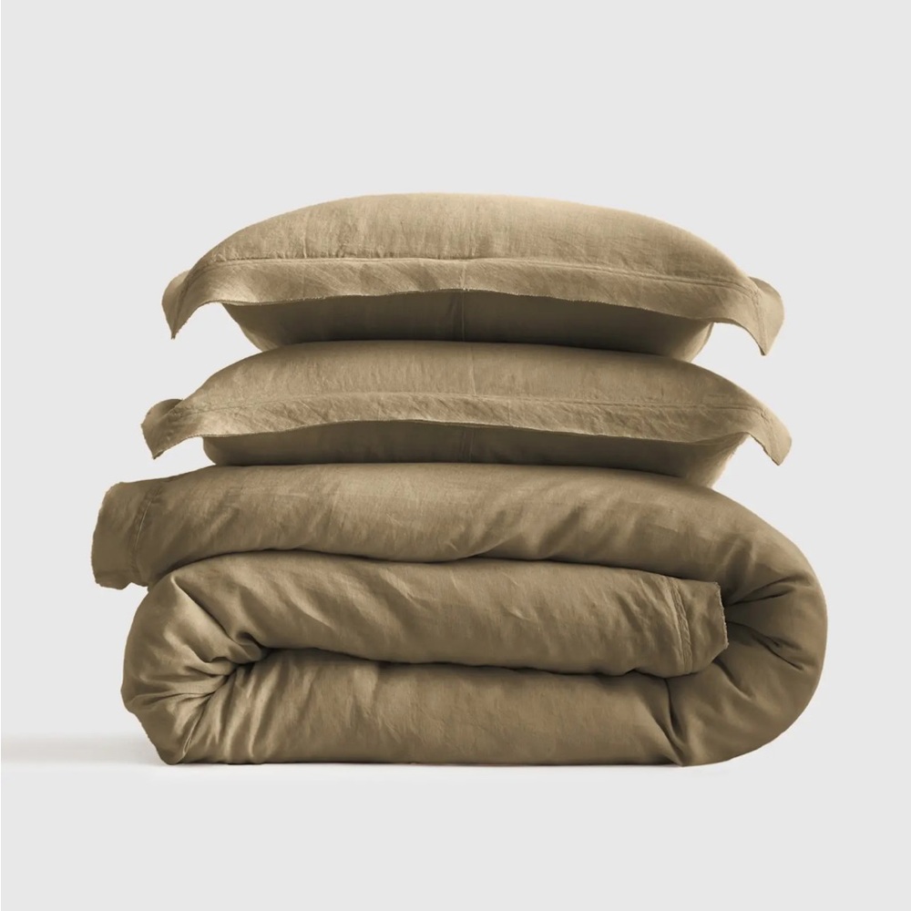 NWOT QUINCE European Linen Double Flange Duvet Cover Set Aloe